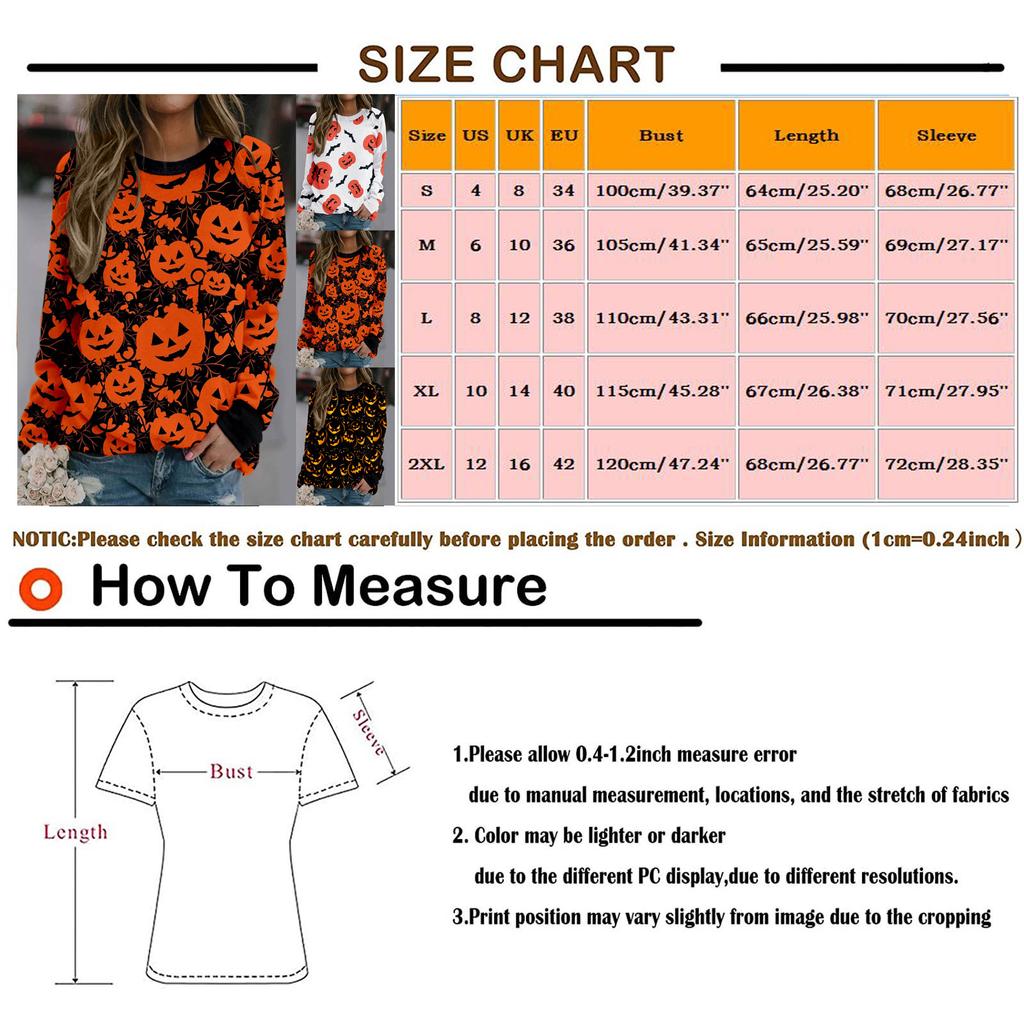 Women Fashion Halloween Printed Long Sleeve  Stitching Sweatshirt Top