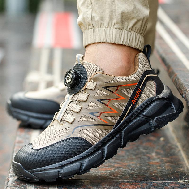 Steel Toe Work Shoes for Man Anti-smash Protective Shoes Lightweight Safety Shoes with Rotation Push Button Anti-puncture Boots
