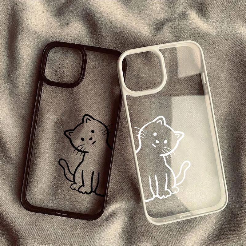 Minimalist Line Art Cat Phone Case for iPhone 17 16 15 14 13 12 11 Series Pro Max Plus Double Layer Protection