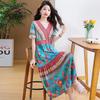 Bohemian Ethnic Style Cotton Silk Waist-Hugging Dress - 2023 Summer Mid-Length Fairy Beachwear