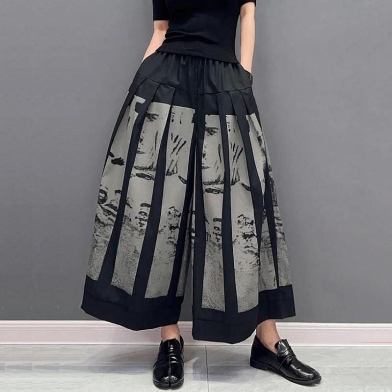 Negru supradimensionat cu talie înaltă vintage Pantaloni largi de vară cu picioare largi pentru femei Pantaloni