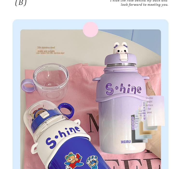 Compact Cartoon Kids' Stainless Steel Straw Thermos - Dual-Drink Design for Tea or Water