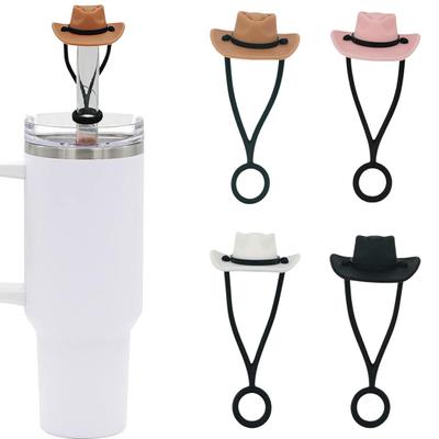 4Pcs Straw Cover Cowboy Hat Shape Silicone Straw Topper Reusable Straw Lid Tumbler Accessories