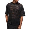 In Stock! Men's Hot Selling Horizontal Stripe See-Through Short Sleeve Loose Party Wear T-Shirt.