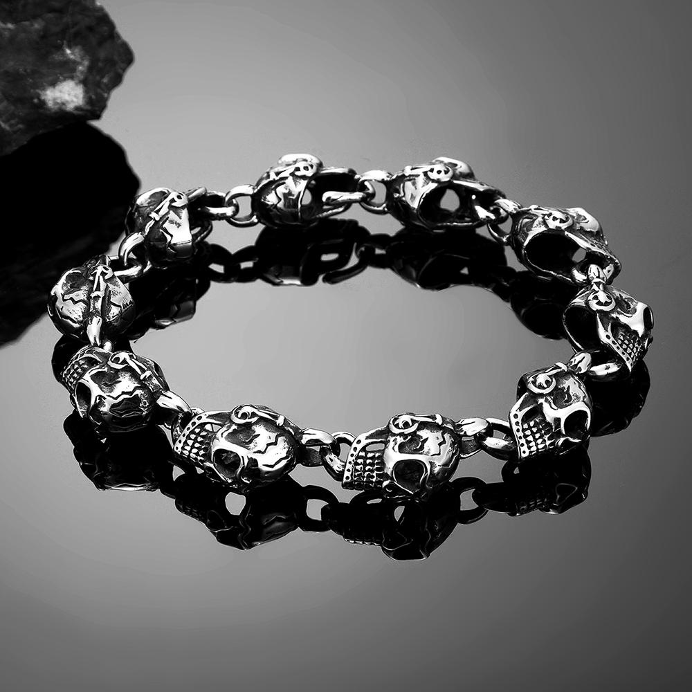 Punk Norse Pirate Skulls Bracelets Men's Charm Adjustable Antique Stainless Steel Chain Bangles Cyberpunk Jewelry Vikings Gifts