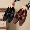 One-word Buckle with Mary Jane Shoes for Women's 2025 Spring New Foreign Style Shallow Mouth Single Shoes Square Head Thick Heel Splicing Small Lea