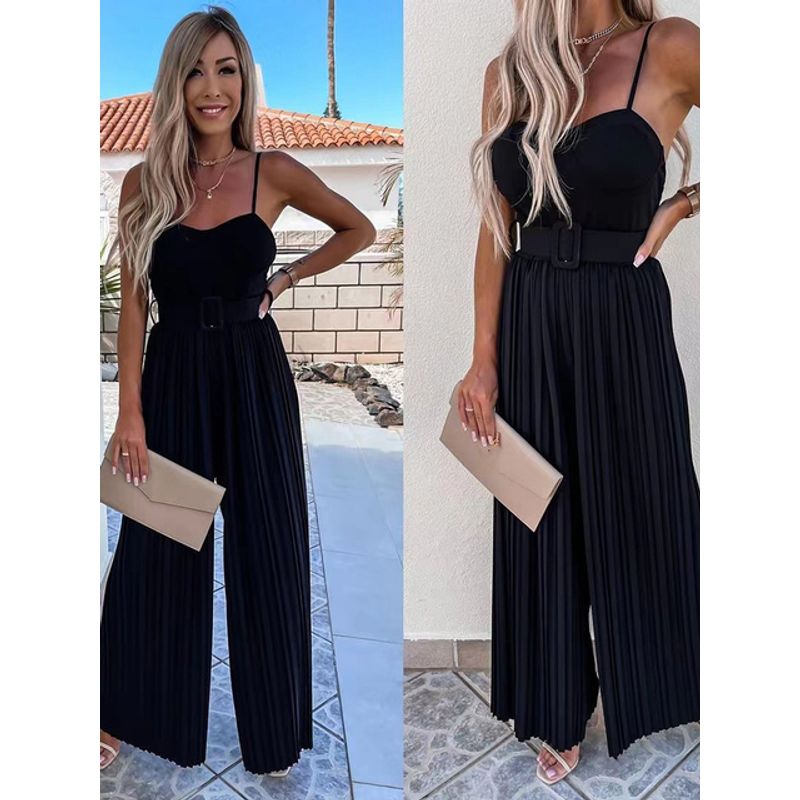 

Элегантный однотонный длинный повседневный комбинезон без рукавов Комбинезон однотонный без рукавов 01 Black M