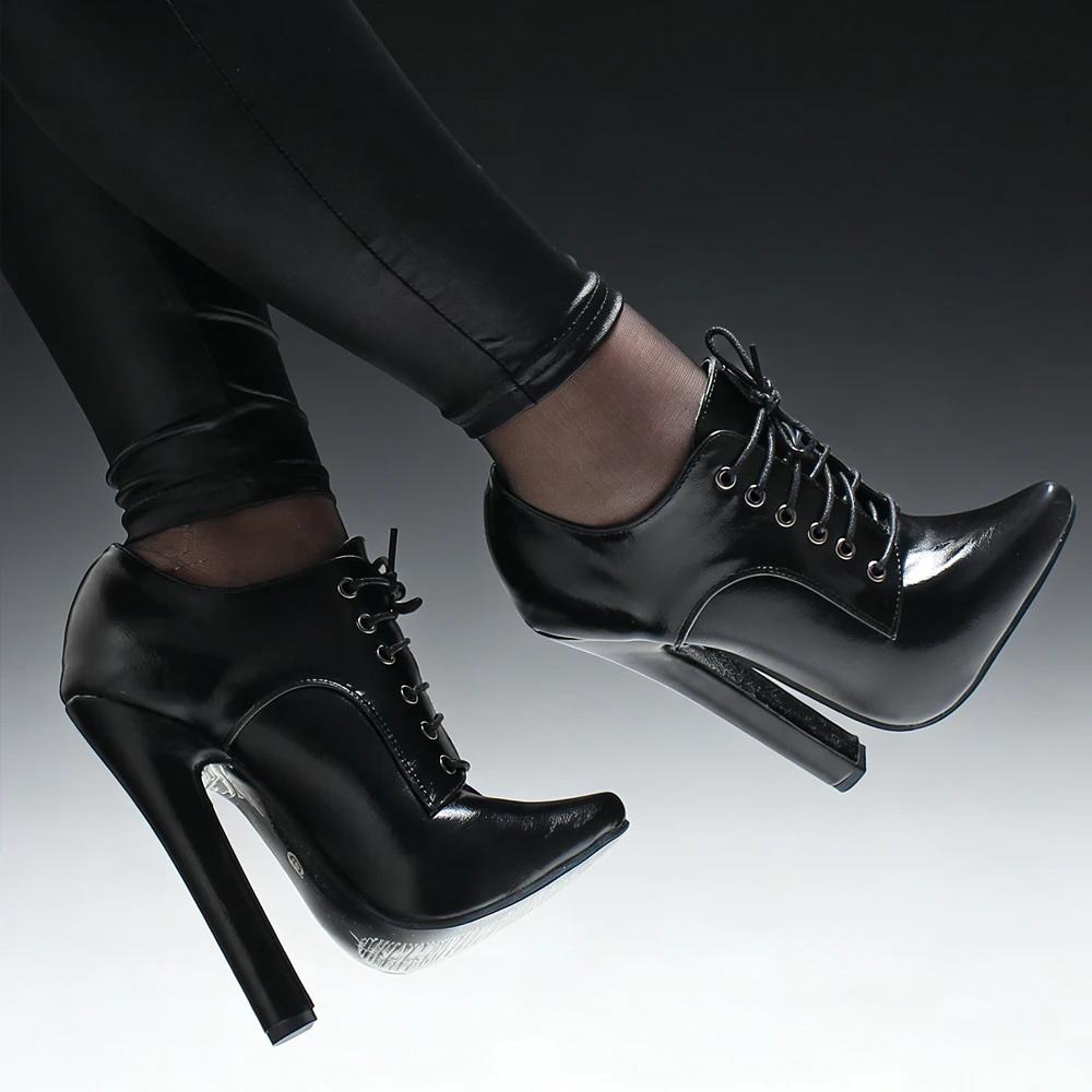 Scarpe con Tacco Alto da 6 Pollici Allacciatura Punta Acuta Unisex Fetishheels Vintage Drag Queen Pump
