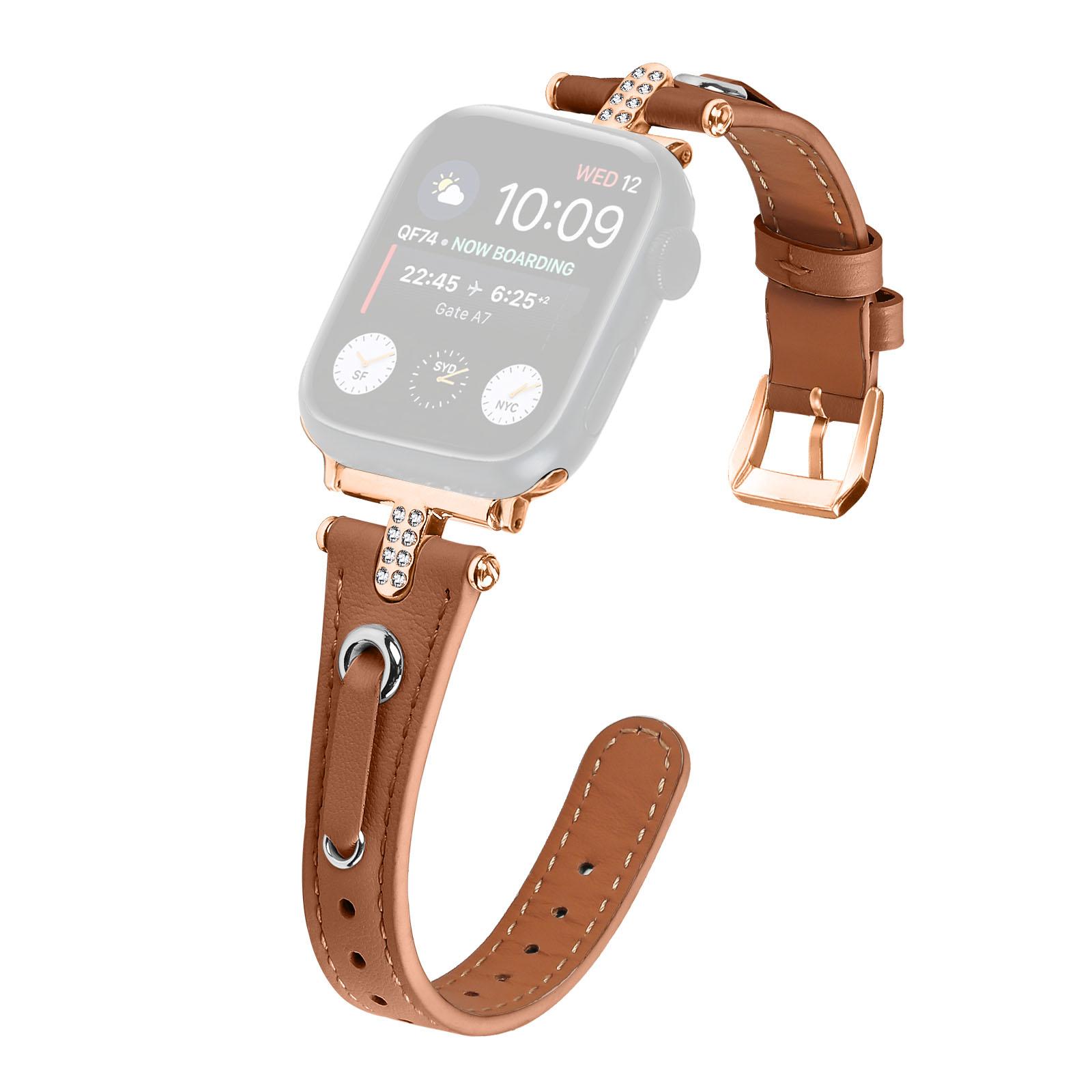 

Watch Band for Apple Watch Series 10 42mm/9 8 7 41mm/SE (2023) SE (2022) SE 6 5 4 40mm/3 2 1 38mm Watch Band Rose Gold Buckle Watch Strap Brown