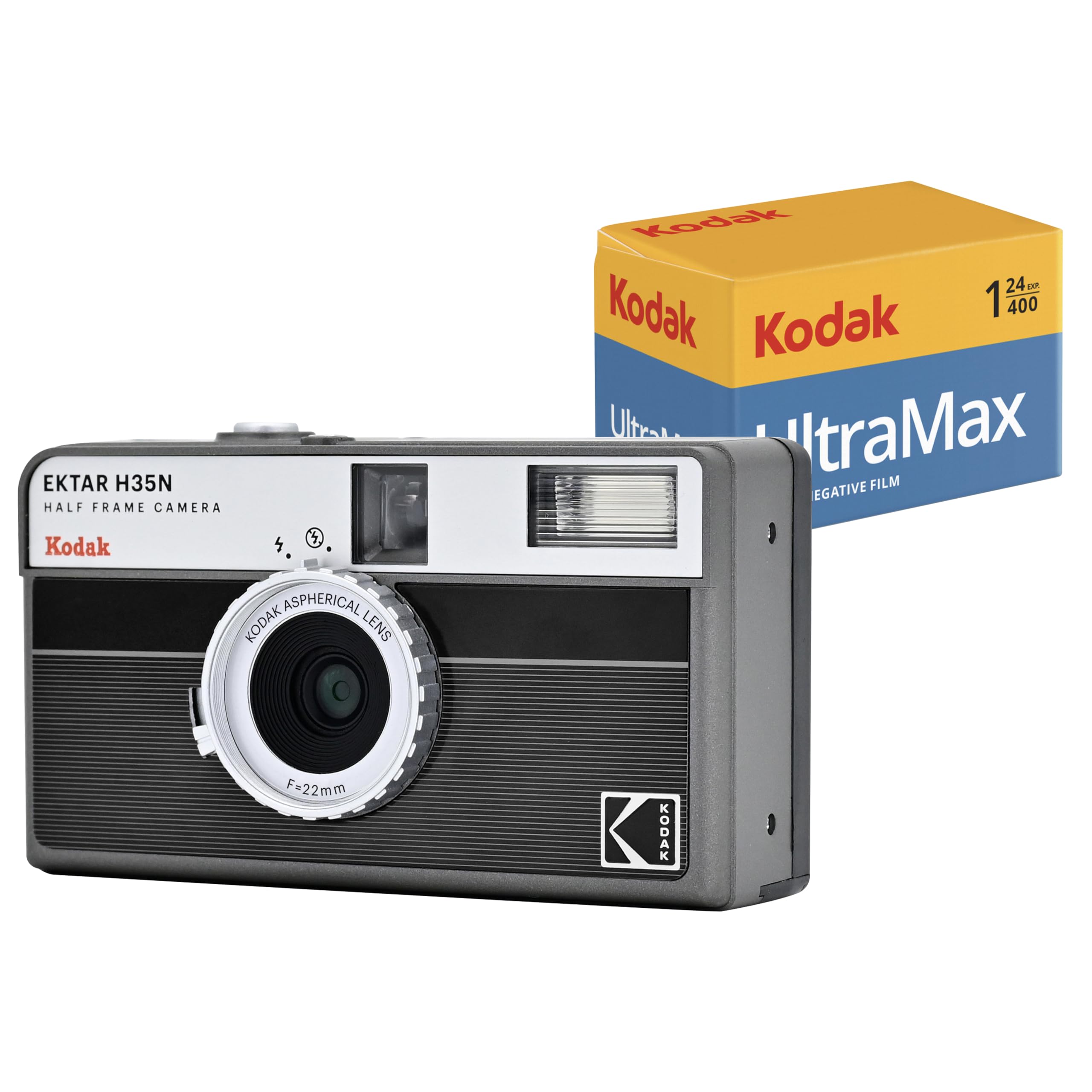 

KODAK EKTAR H35N Film Camera Bundle with Kodak Ultramax 24EXP Roll Film Half-Frame (Striped Black)