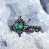 Luxury New Retro Gemstone Gun Black Ring, Inlaid with Green Zircon Ring, European and American Fashion Women's Jewelry