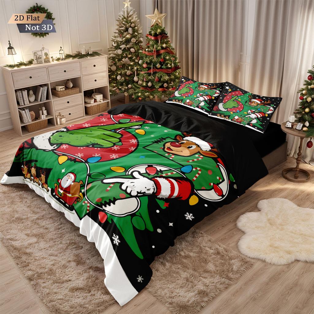 3pcs funny Christmas 67 element printed coreless duvet cover set multi size bedroom bedding decoration machine washable