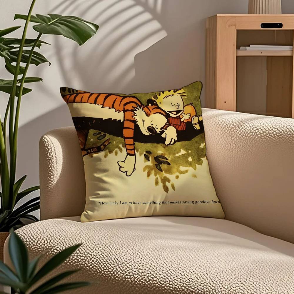 C-Calvin and H-Hobbes Pillow Case Comfort Sofa Bed Silky elegant Invisible zipper Custom Decorative cushion cover