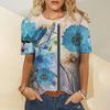 Summer Round Neck 3D Flower Dragonfly Print Top Fashionable Casual Short Sleeved Women's T-shirts