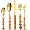 Stainless Steel Bamboo Cutlery Set Western Knife Fork Spoon Cutlery Set Dinnerware Steak Knife Tableware Kitchen Restaurant