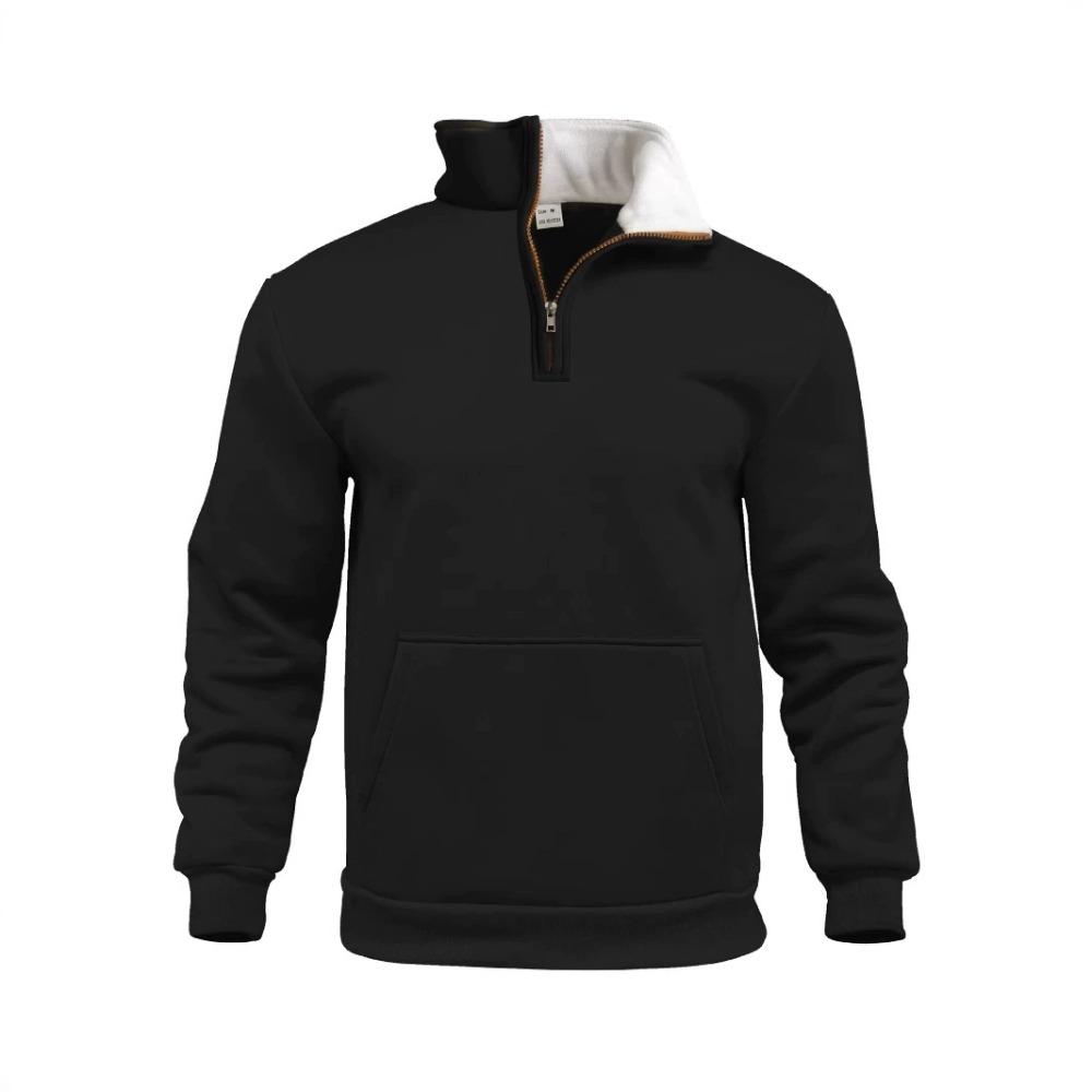 

Men s Casual Outdoor Long Sleeve Hoodie Zipper Pocket High Collar Half Zip Sweater Autumn Fashion Polyester Blend Fabric S чёрный