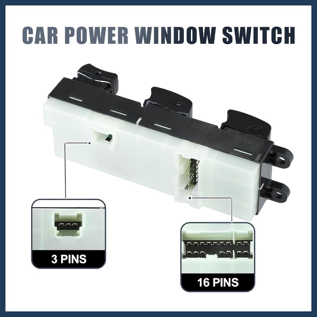 Power Window Switch, Driver Side Window Control Switch No.25401-EQ305 for Nissan X-Trail 2002-2007 Black, 1 Pc
