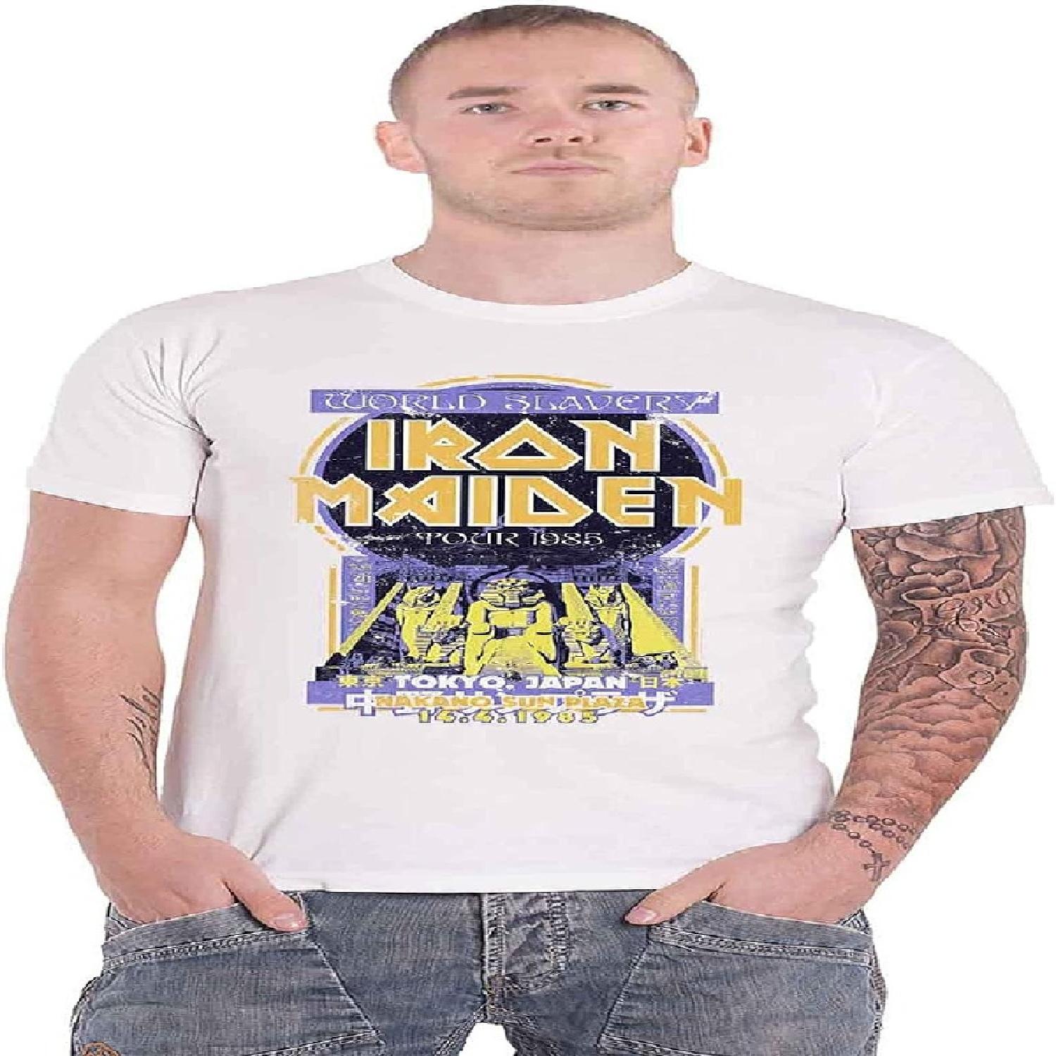 Iron Maiden T Shirt Powerslave Japan Flyer Tour 1985 Official Mens White S