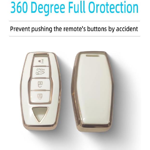 Car Key Fob Cover Compatible with Mitsubishi Outlander 2025 2024 2023 2022 Case TPU Protector Cover Keychain 4 Buttons Gold White