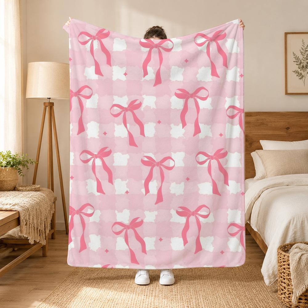 Schleifen Schleifenmuster Überwurf 240g Flanell-Decke, geeignet für Sofas, Betten, Büros, exquisites Geschenkdecken
