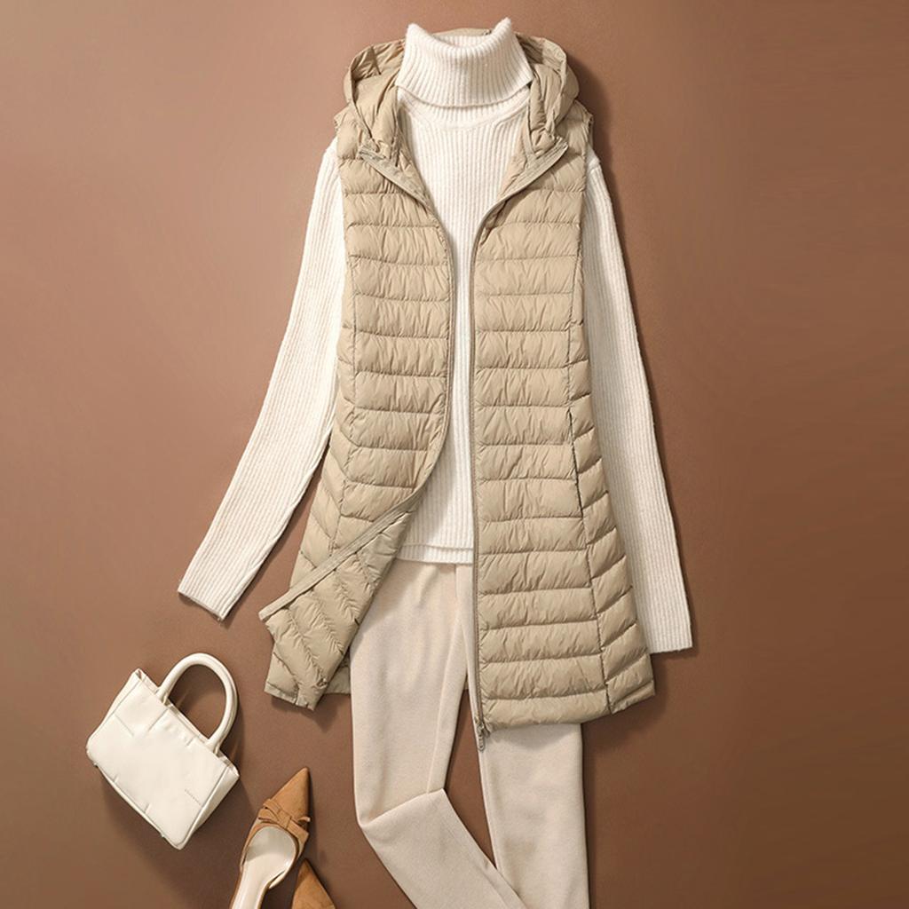 Moda și iarnă pentru femei cu glugă, de lungime medie, subțire, jachetă sport cu puf. Vestă