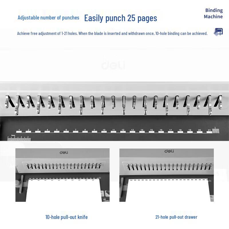 Deli 3874 Effort-Saving 21-Hole Comb Binding Machine CN plug (adapter included)