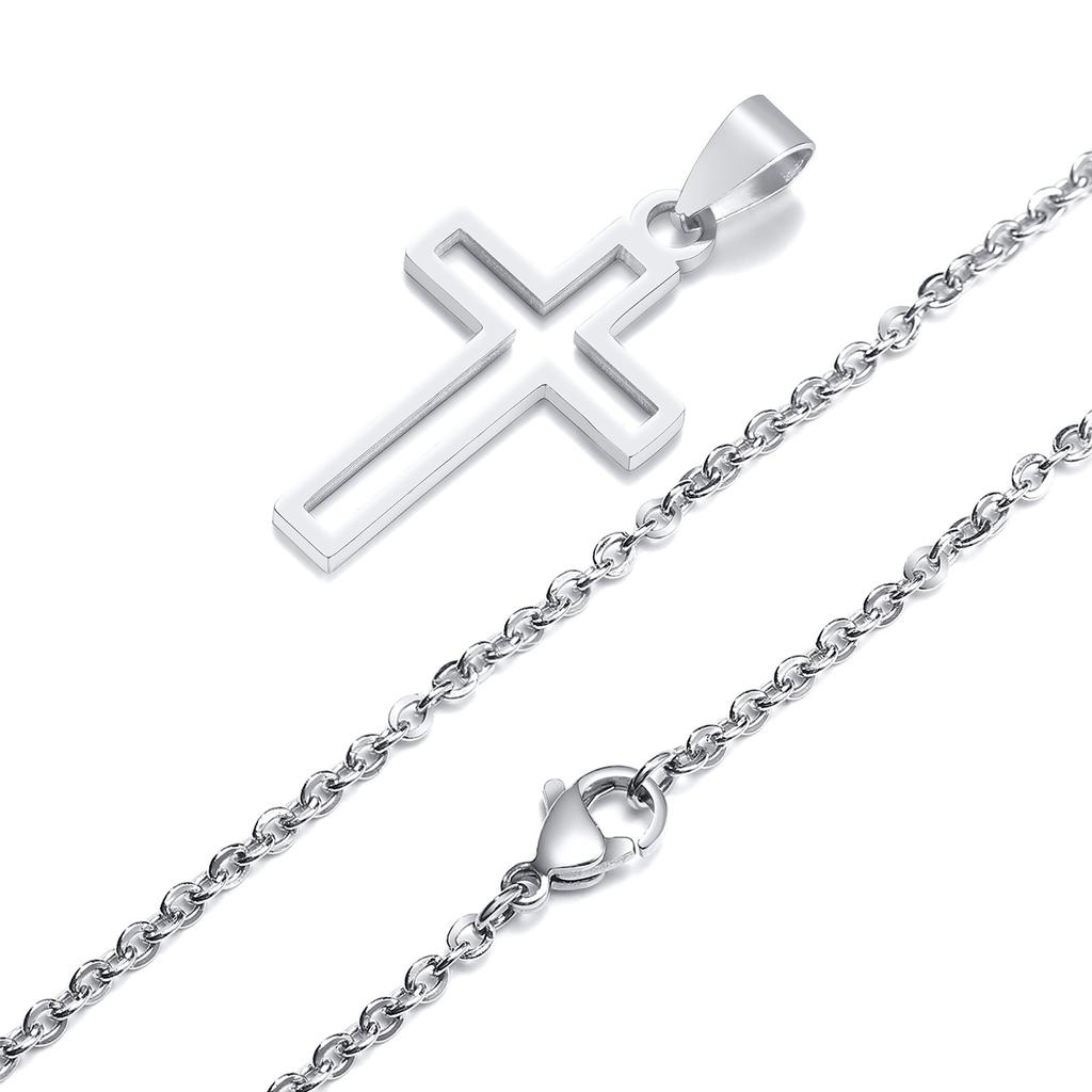 Casual Hollow Cross Necklaces for Men Boys,Waterproof Stainless Steel Cross Pendant Necklace,Religious Faith Prayer Zircon Gift