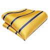 Hi-Tie Men's Tie Yellow Blue Stripe Necktie Hankerchief Cufflinks Wedding Tie Prom Party