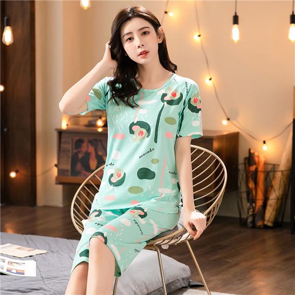 Women's Summer Korean Cartoon Pajama Set - Short-Sleeved Top with Seven-Point Pants