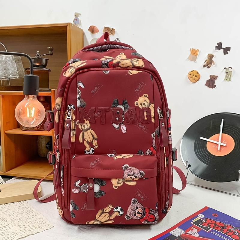 Schoolbag Large Capacity Multi-compartment Leisure Travel Fashion Backpack New Simple Contrasting Color Cute Bear Student Backpack