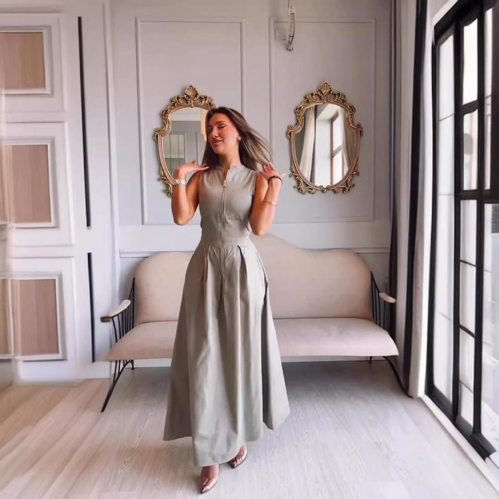 2024 Summer Slim Sleeveless Solid Color Large Swing Dress for Women