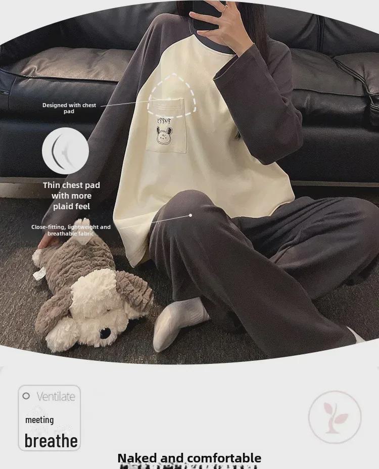 Koreanische Cartoon-Pyjamas für Paare mit Brustpolstern - Langärmlig für Herbst/Winter