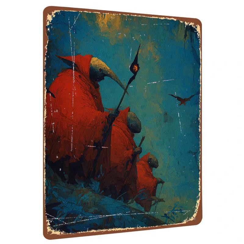 

Mystery Bird Beak Monk Red Cloak Forest Fantasy Scene Metal Tin Painting Home Decor Wall Art 20x30cm（7.8x11.8inch）