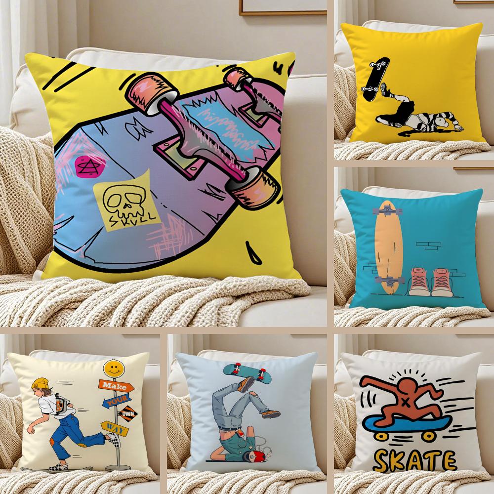 Fashion Graffiti Funny Sports Skateboarding Cushion Cover Pillowcase Antidustmite living Room Sofa Decor Cushion Room