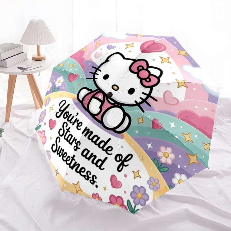 

1pc Hello Kitty Stars & Sweetness Automatic Opening/Closing Umbrella with Foldable Design, Iron Frame Outdoor Umbrella for Fans, Travelers, Daily Use,