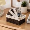 Fabric Lined Storage Basket Set of 3 with Lace Trim, Rectangular Catchall Baskets for Desktop, Entryway, and Dresser