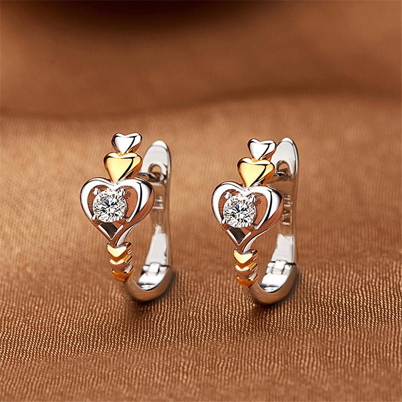 Creative Love-Shaped Earrings, Elated Women'S Ear Buckles, Two-Color Heart-To-Heart Stud Earrings, Ear Jewelry