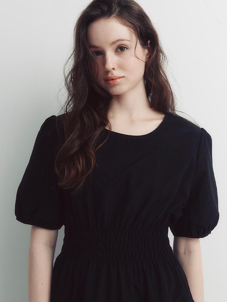 September Twenty Smoked Puff Dress (Black)