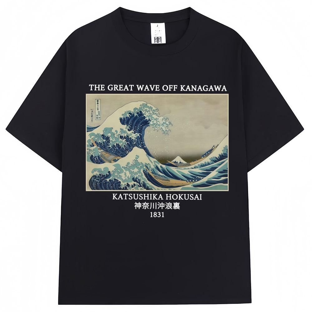 

Summer 2026 New Kanagawa Wave Art Style Graphic Tshirt High Quality Fashion Casual Breathable Mens Crew Neck Print Tshirt S