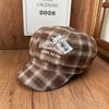 Autumn and winter age-reducing octagonal hat women's retro plaid lace bow beret patch embroidery atmosphere newsboy hat