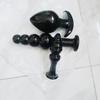VaHppy Black Glass Anal Plugs 3pcs 3.4/4.9/6.5cm SM BDSM Adult Products Gay Anal Masturbation Expansion Sex Toys Pulling Beads