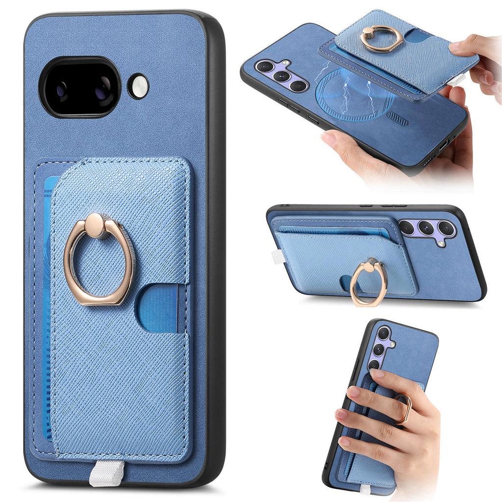 For Google Pixel 9a Case Ring Kickstand Leather + TPU + PC Phone Cover Detachable Card Holder
