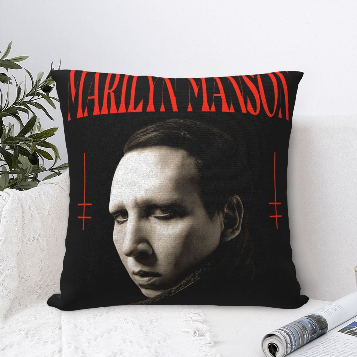 Green Harvest Unisex Marilyn Manson Gothic Singer Pillowcases Merch Soft Cushion Cover Pillow Covers Living Room Decoration Zipper Multiple Sizes