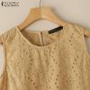 ZANZEA Women Casual Round Neck Summer Embroidery Crochet Sleeveless Tank Tops