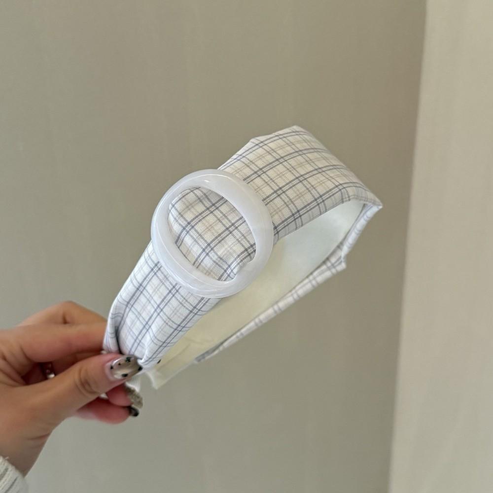 Blue Plaid Wide Brim Headband Round Shape Women Headband New Makeup Headband  For Hair Styling