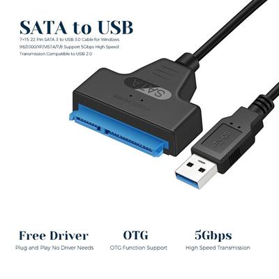 Kabel SATA na USB/Type-C 3.0 adaptér pevného disku Kabelový konvertor 2,5palcový HDD SSD pevný disk SATA III 22kolíkový adaptér pro přenos dat
