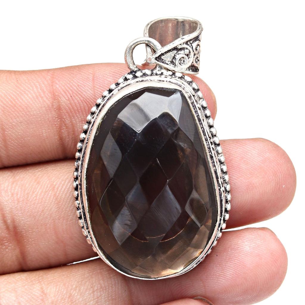 Quartz Pendant Smoky Silver Sterling  Jewelry Gemstone Natural Handmade