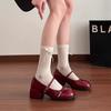 Fashion Women French Ballet Mary Jane Shoes Fashion with Bow Casual Leather Shoes Patent Leather Thick Heel Shoes Sandalias Mujer Verano