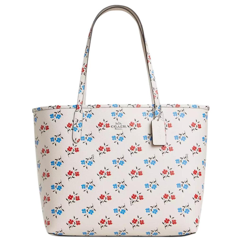 Coach City 33 Floral Print Pebble Leather Tote Bag Women Tote White Multicolor CT832-SVCAH