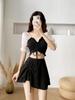 Women's Korean Style Split Skirt Boxer Swimsuit: Conservative, Slimming, Small Chest Support, Ideal for Hot Springs.
